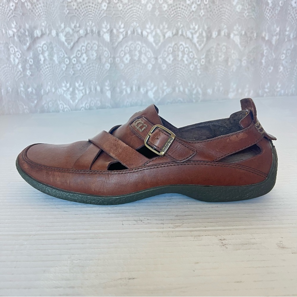 Timberland Women's Brown Smart Comfort Leather Buckle Shoes Loafers Size 8W